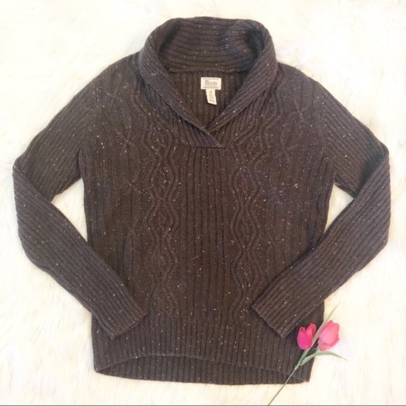 G.H. Bass & Co. Sweaters - G. H. Bass & Company Sweater Cowl V-Neck Cable Knit Pullover Speckled Brown